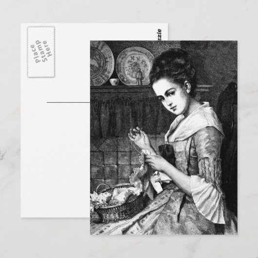 女性裁縫 ポストカード (正面/裏面)