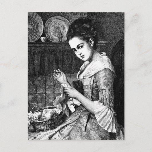 女性裁縫 ポストカード (正面)