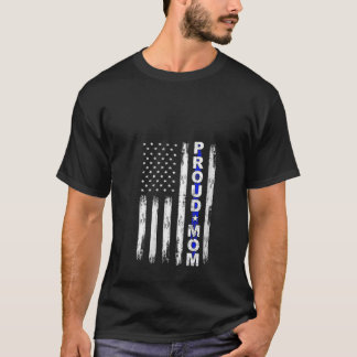 女性誇りを持った警察ママ薄いブルーラインアメリカンFl Tシャツ