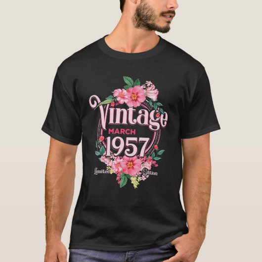 女性誕生日生まれギフト1957年3月花Bd Tシャツ (正面)
