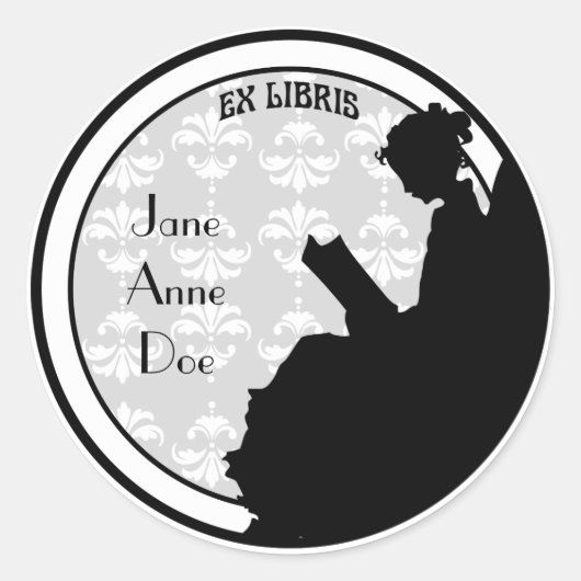 女性読むCustomized Bookplateをヴィンテージ ラウンドシール (正面)