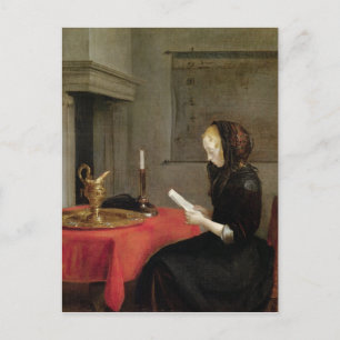 女性読ズ， c.1662 ポストカード