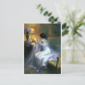 女性読手紙アンティーク絵画芸術 ポストカード (スタンド正面)