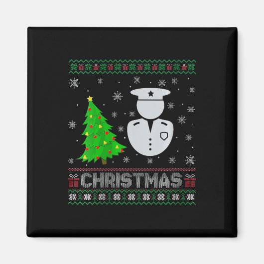 女性警官クリスマスツリー照明醜いクリスマス マグネット (正面)
