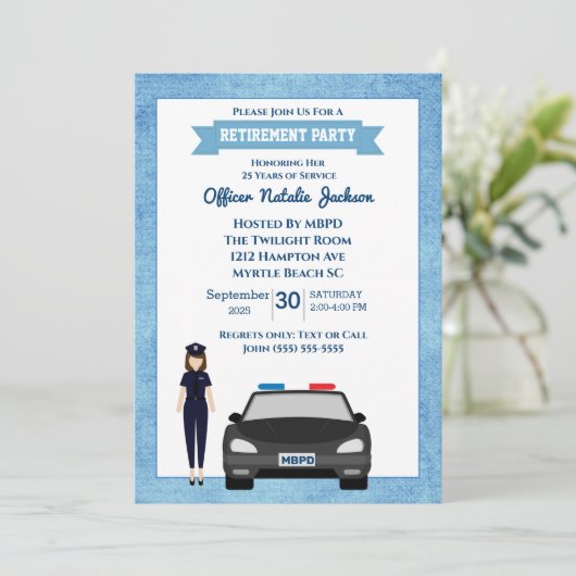 女性警察官の退職パーティの招待状 招待状 (スタンド正面)