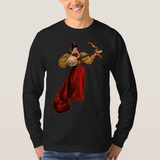 女性赤い人の暗く長い袖のTシャツ Tシャツ (正面)