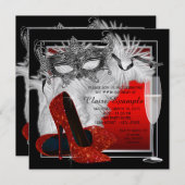 女性赤と黒の仮装の誕生日パーティー 招待状 (正面/裏面)