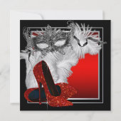 女性赤と黒の仮装の誕生日パーティー 招待状 (裏面)