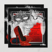 女性赤と黒の仮装の誕生日パーティー 招待状 (正面/裏面)