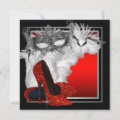 女性赤と黒の仮装の誕生日パーティー 招待状 (裏面)