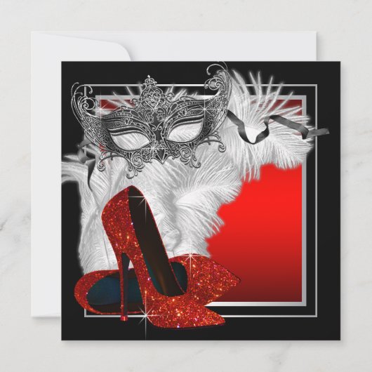 女性赤と黒の仮装の誕生日パーティー 招待状 (裏面)