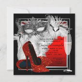 女性赤と黒の仮装の誕生日パーティー 招待状 (正面)