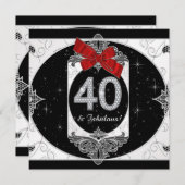 女性赤と黒40歳の誕生日パーティー 招待状 (正面/裏面)