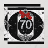女性赤と黒70th誕生日パーティー 招待状 (正面/裏面)