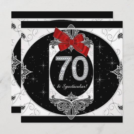 女性赤と黒70th誕生日パーティー 招待状 (正面/裏面)
