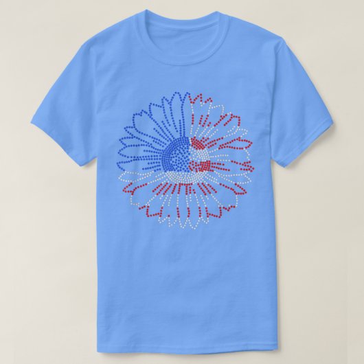 女性赤白青ひまわりきらきら光るラインストーン4t tシャツ (デザイン正面)
