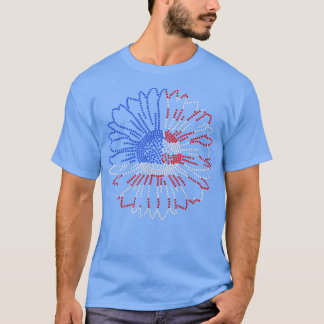 女性赤白青ひまわりきらきら光るラインストーン4t tシャツ