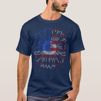 女性赤白青ひまわりきらきら光るラインストーン4t tシャツ