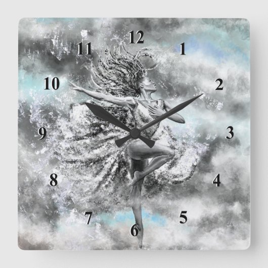 女性踊りインザク絵画ラウズウォール時計 スクエア壁時計 (正面)