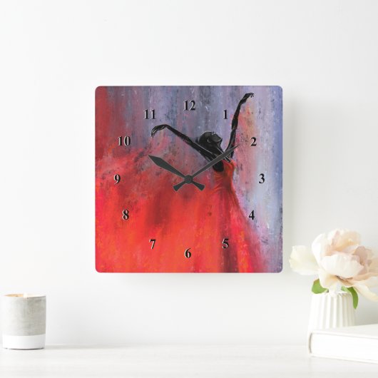 女性踊りウォールクロック スクエア壁時計 (ホーム)