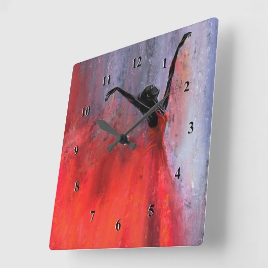 女性踊りウォールクロック スクエア壁時計 (傾斜)