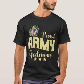 女性軍神誇りを持った母迷彩犬ラベル家族 Tシャツ