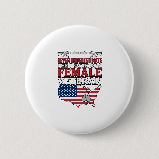女性退役軍人の力 愛国ヴィンテージTシャツ デザイン 缶バッジ (正面)
