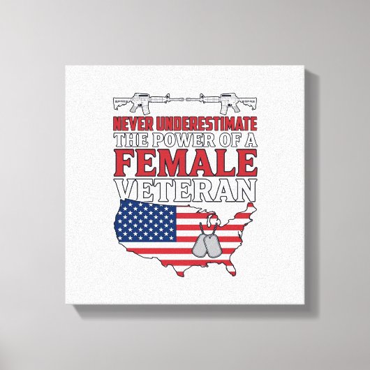 女性退役軍人の力 愛国的なヴィンテージTシャツ デザイン キャンバスプリント (正面)