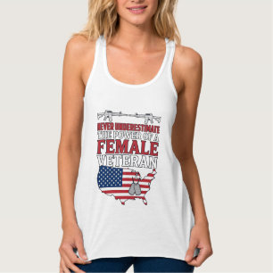 女性退役軍人の力 愛国 ヴィンテージTシャツ デザイン タンクトップ