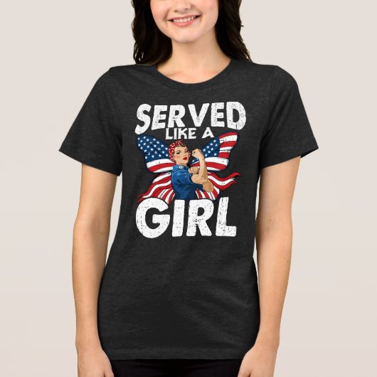 女性退役軍人 誇り高き軍人 "Like A Girl" で任務に就く トライブレンドTシャツ (正面)