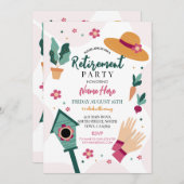 女性退職後ディナーパーティーガーデニング 招待状 (正面/裏面)