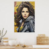 女性通りアートポートレートAI生成 ポスター (キッチン)