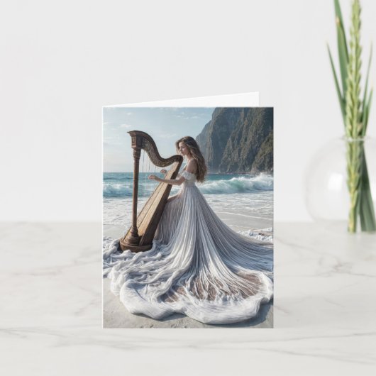 女性遊のハープのノートカード カード (正面)