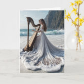 女性遊のハープのノートカード カード (黄色い花)