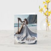 女性遊のハープのノートカード カード (黄色い花)