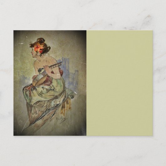 女性遊の弦楽器 ポストカード (正面)
