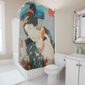 女性遊の猫ヴィンテージ日本のプリント シャワーカーテン (インサイチュ)