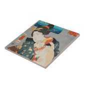 女性遊の猫ヴィンテージ日本のプリント タイル (側面)