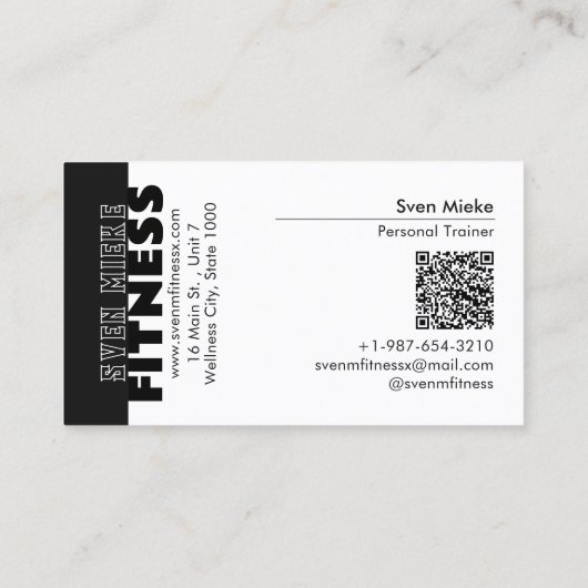 女性重量挙げフィットネス白黒 名刺 (裏面)