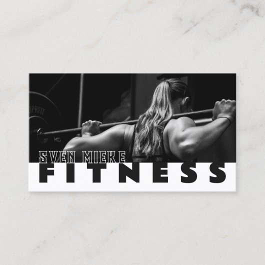 女性重量挙げフィットネス白黒 名刺 (正面)