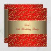 女性金ゴールドエレガントスワールレッド50th誕生日パーティー 招待状 (正面/裏面)