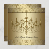 女性金ゴールドシャンデリア50誕生日 招待状 (正面/裏面)