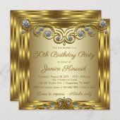 女性金ゴールドダイヤモンドグラムバースデーパーティー 招待状 (正面/裏面)