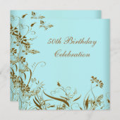 女性金ゴールドティール(緑がかった色)バタフライエレガント50番目の誕生日 招待状 (正面/裏面)