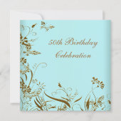 女性金ゴールドティール（緑がかった色）バタフライエレガント50番目の誕生日 招待状 (正面)