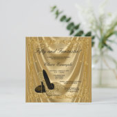 女性金ゴールドハイヒールバースデーパーティーサティングラム 招待状 (スタンド正面)