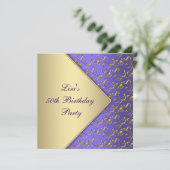 女性金ゴールドパープル50th誕生日パーティー 招待状 (スタンド正面)