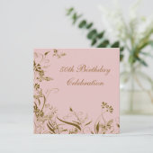 女性金ゴールドピンクバタフライ50誕生日 招待状 (スタンド正面)