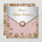 女性金ゴールドピンク女性50th誕生日パーティー 招待状 (正面/裏面)