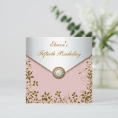 女性金ゴールドピンク女性50th誕生日パーティー 招待状 (スタンド正面)